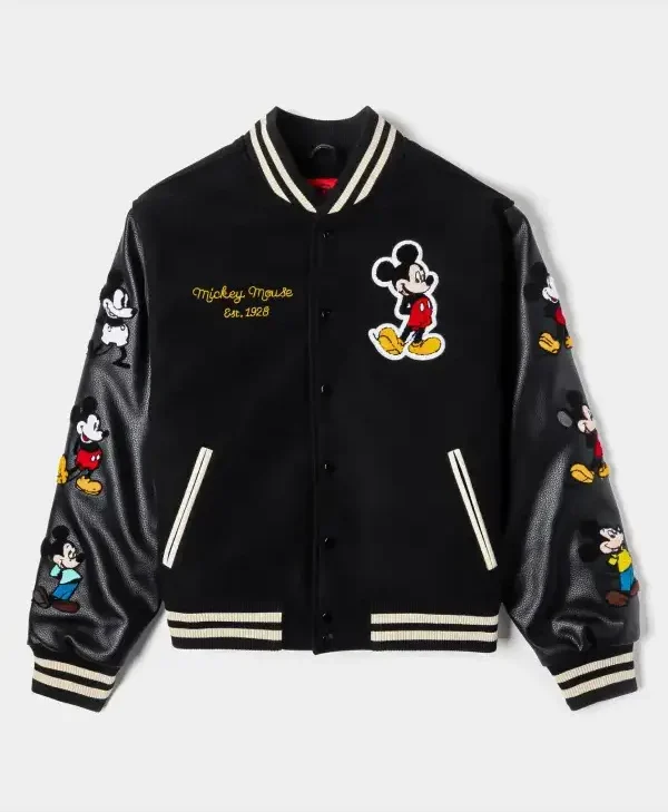 Disney Shoe Palace Mickey and Friends Icon Black Varsity Jacket