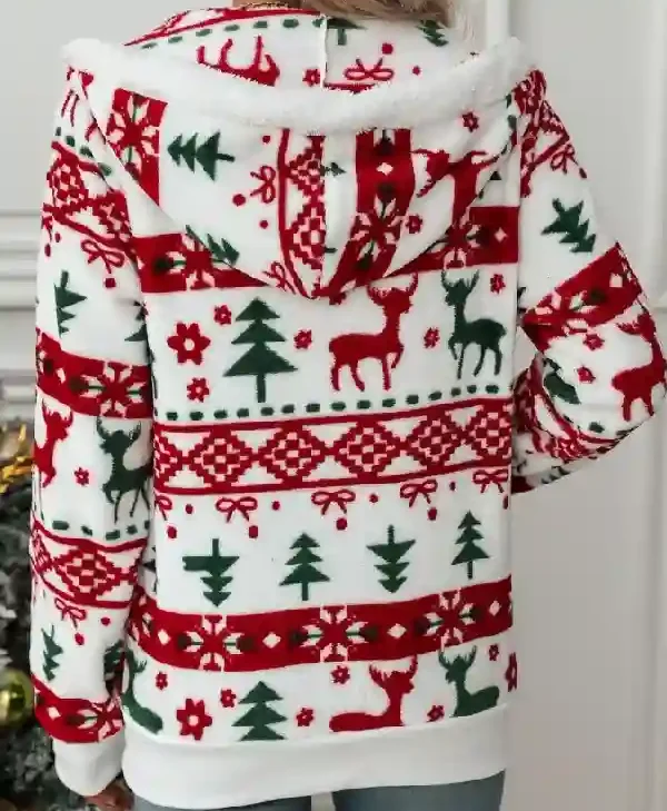 Drawstring Christmas Element Hooded Jacket For Sale