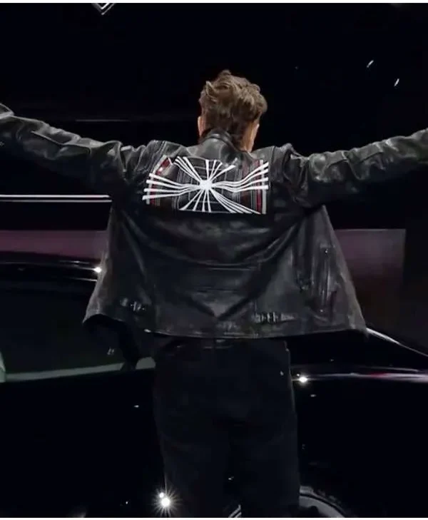 Elon Musk Tesla Event Leather Black Jacket For Sale