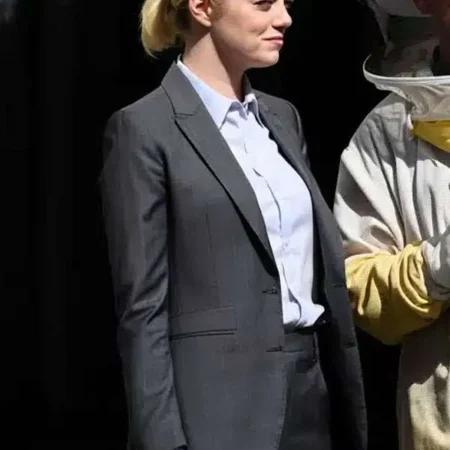 Emma Stone Bugonia Grey Suit