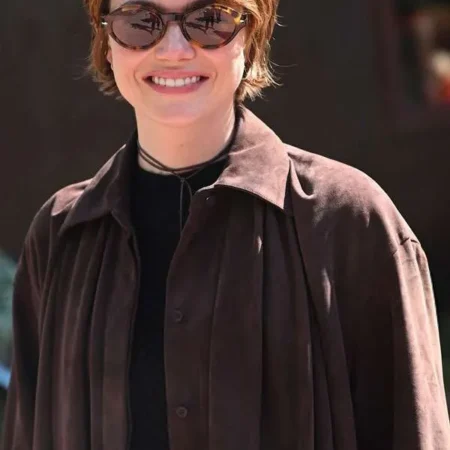 Emma-Stone-Telluride-Film-Festival-Brown-Leather-Shirt