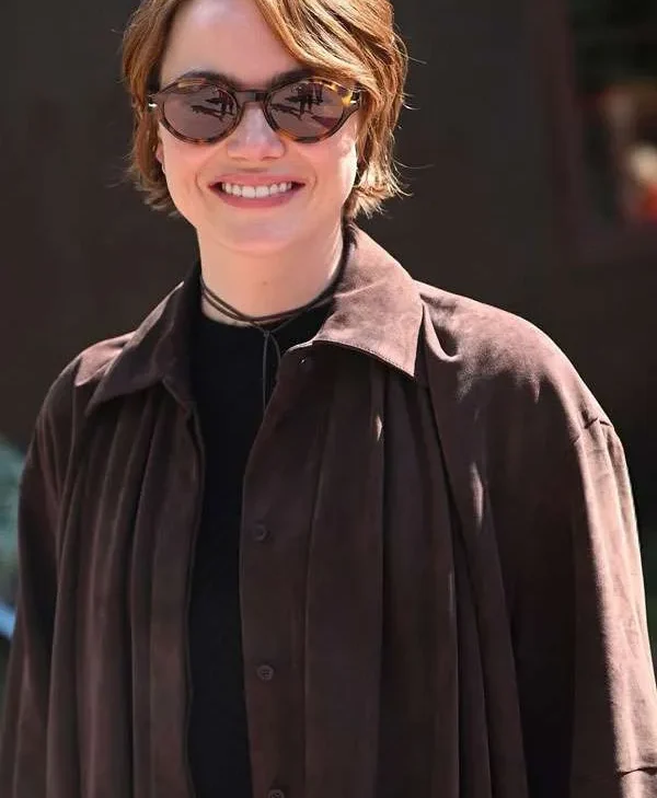 Emma-Stone-Telluride-Film-Festival-Brown-Leather-Shirt