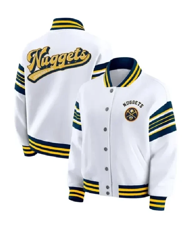 Erin Andrews Denver Nuggets White Fleece Jacket