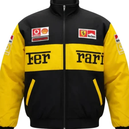 Ferrari x Marlboro Black and Yellow Formula 1 Racing Jacket