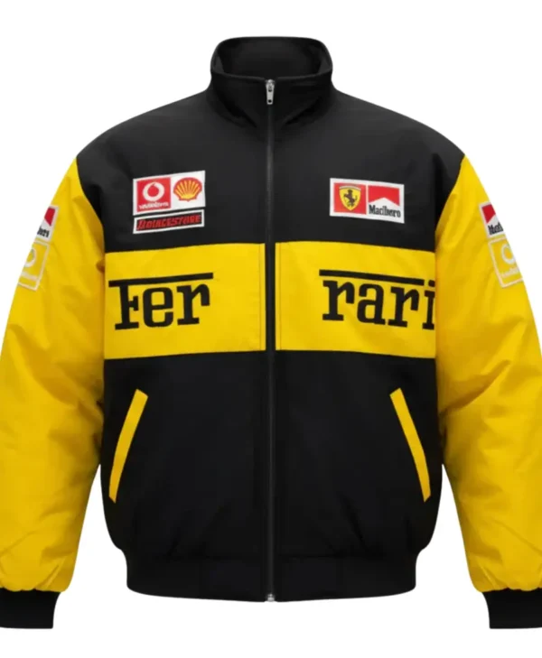 Ferrari x Marlboro Black and Yellow Formula 1 Racing Jacket