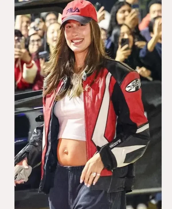Hailey Bieber Billie Eilish Concert Stylish Biker Leather Jacket