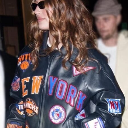 Hailey-Bieber-New-York-Knicks-Leather-Black-Jacket