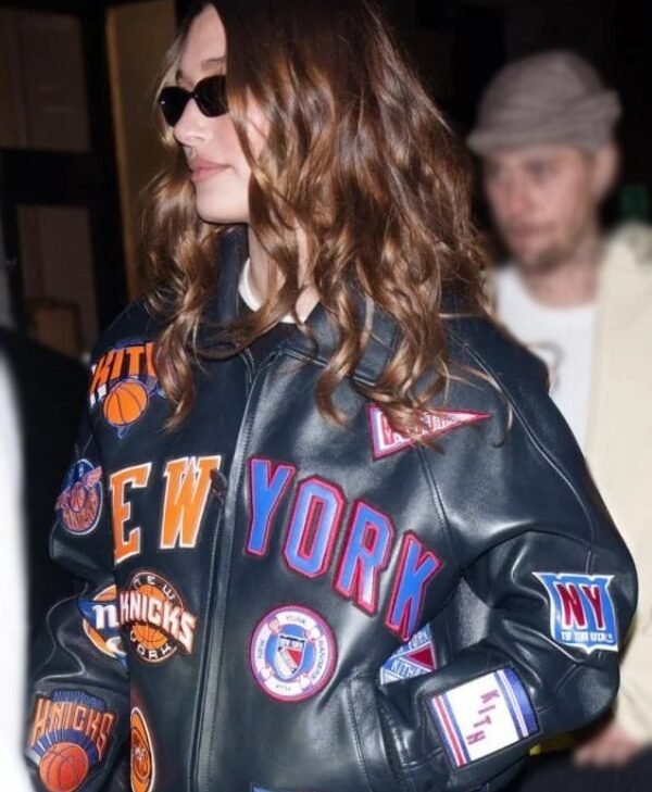 Hailey-Bieber-New-York-Knicks-Leather-Black-Jacket