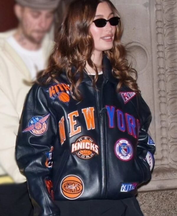 Hailey-Bieber-New-York-Knicks-Leather-Jacket