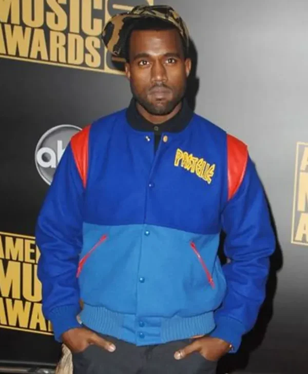 Kanye West Pastelle Varsity Wool Blue Jacket For Sale