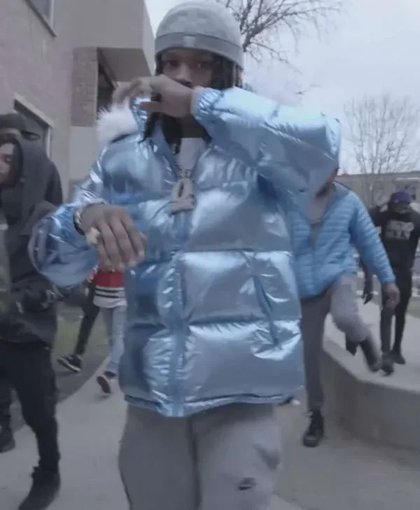 King-Von-Broke-Opps-2020-Blue-Puffer-Hooded-Jacket
