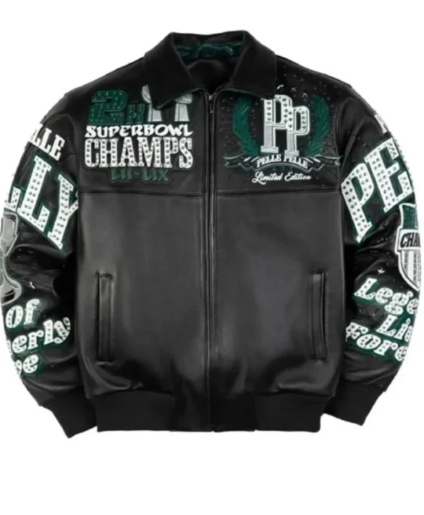 Meek-Mill-Eagles-Black-Leather-Jacket-Front