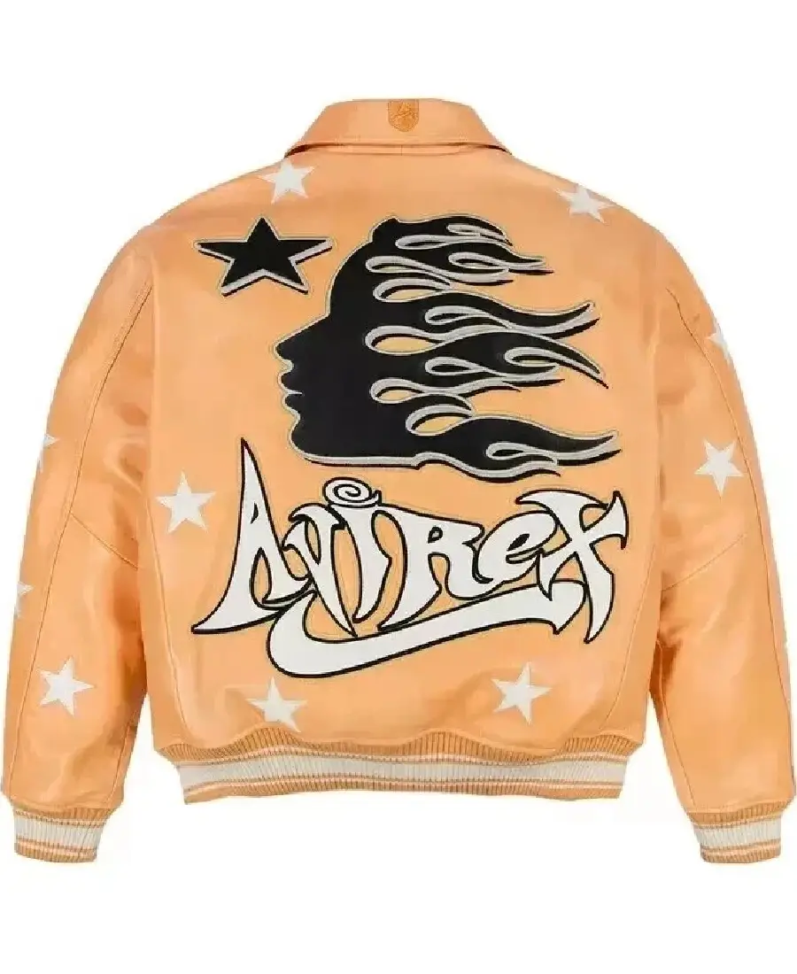Mens-Avirex-Orange-Hellstar-X-Leather-Jacket-Back Men’s Avirex Hellstar X Orange Leather Jacket