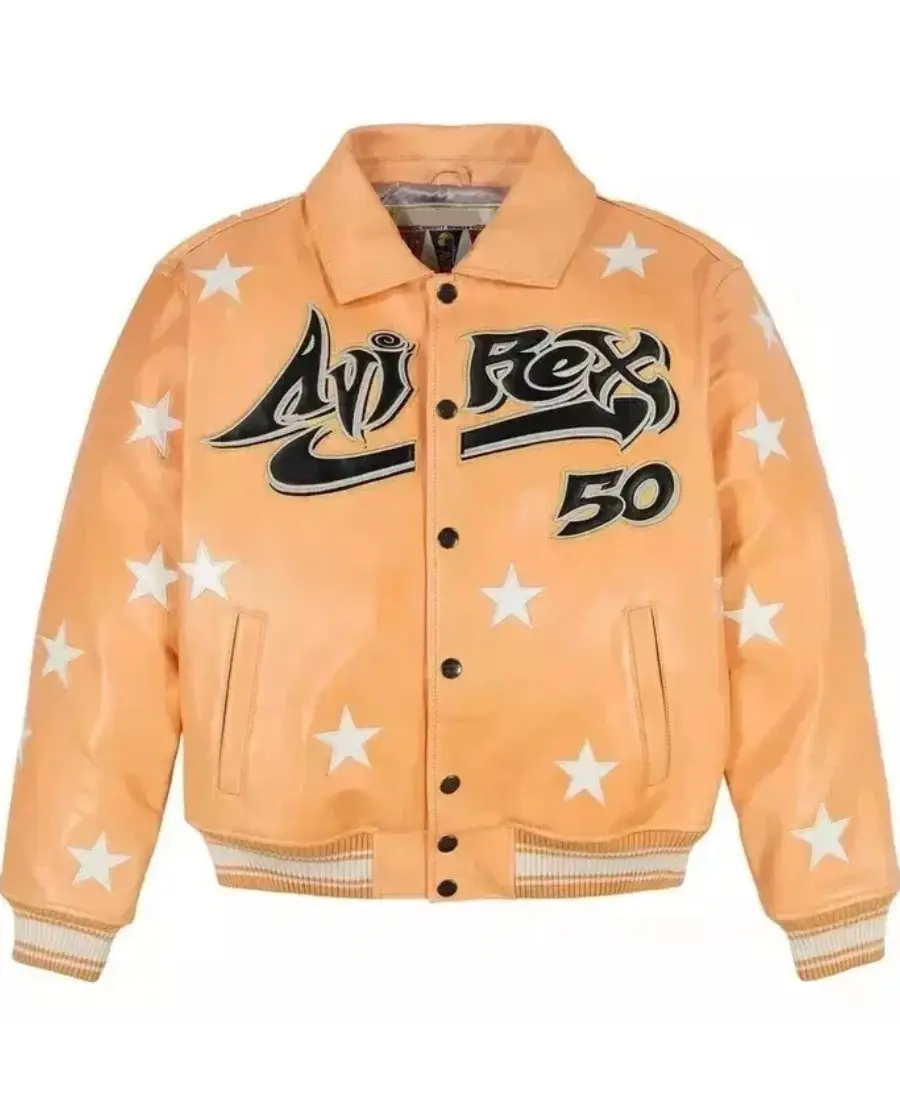 Mens-Avirex-Orange-Hellstar-X-Leather-Jacket Men’s Avirex Hellstar X Orange Leather Jacket