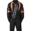 Men’s Black and Orange Cropped Motorcycle Leather Jacket