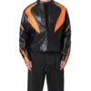 Men’s Black and Orange Cropped Motorcycle Leather Jacket