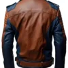 Men’s Blue and Brown Motorcycle Leather Jacket