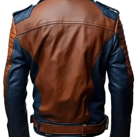 Men’s Blue and Brown Motorcycle Leather Jacket