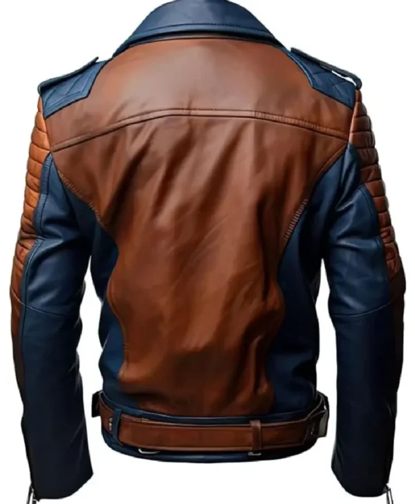 Men’s Blue and Brown Motorcycle Leather Jacket