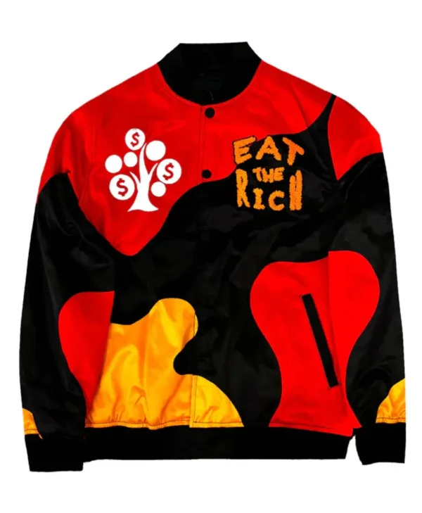 Men’s Eat The Rich Varsity Satin Bomber Jacket