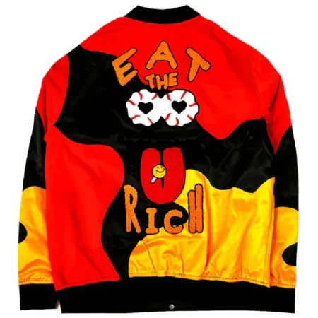 Men’s Eat The Rich Varsity Satin Bomber Jacket