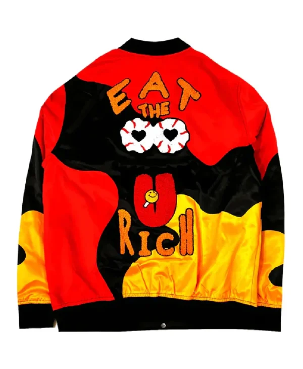 Men’s Eat The Rich Varsity Satin Bomber Jacket
