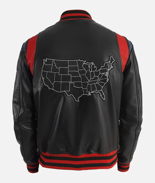 Men’s Liberate USA Black Leather Varsity Jacket