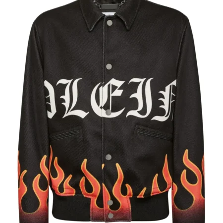 Men’s Philipp Plein Flame-Patterned Bomber Jacket