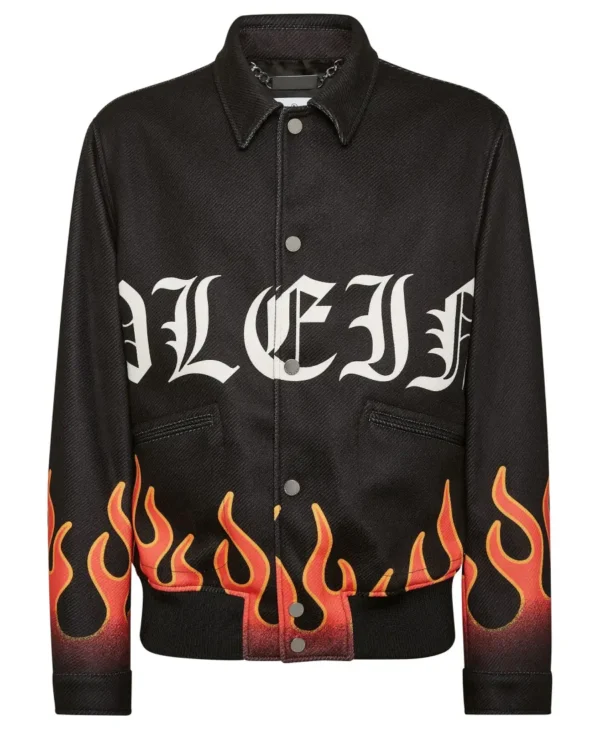 Men’s Philipp Plein Flame-Patterned Bomber Jacket