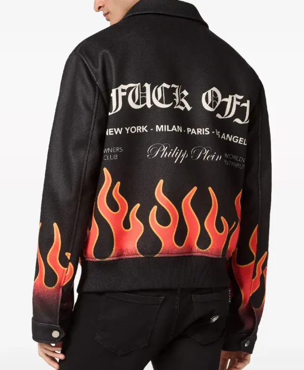 Men’s Philipp Plein Flame-Patterned Bomber Jacket