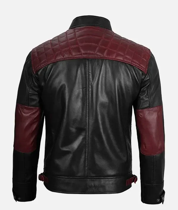 Men’s Quilted Black and Maroon Café Racer Leather Jacket