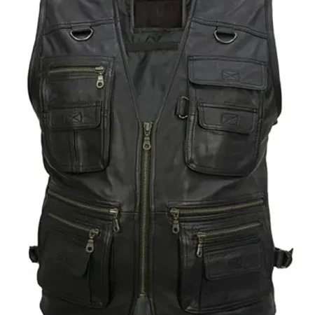 Men’s Workwear Black Leather Safari Vest
