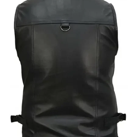 Men’s Workwear Black Leather Safari Vest For Sale