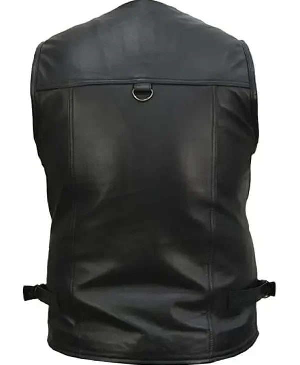 Men’s Workwear Black Leather Safari Vest For Sale