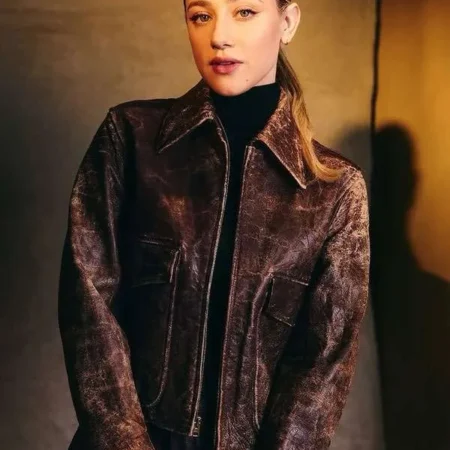 Movie-Premiere-2025-Hal-and-Harper-Lili-Reinhart-Brown-Leather-Jacket