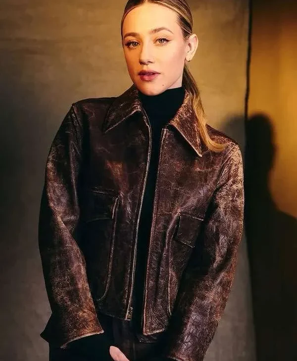 Movie-Premiere-2025-Hal-and-Harper-Lili-Reinhart-Brown-Leather-Jacket