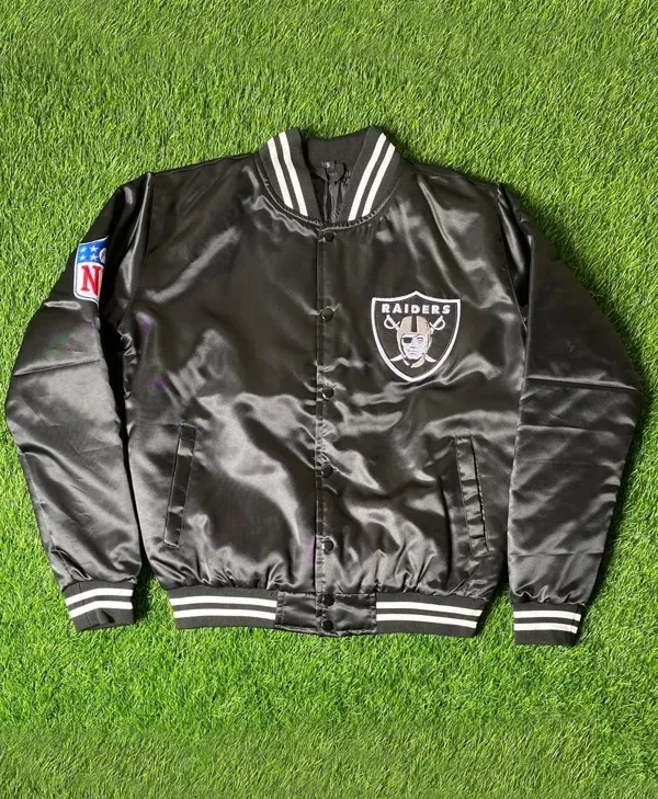 NFL Las Vegas Raiders Jacob Fatu Black Bomber Satin Jacket