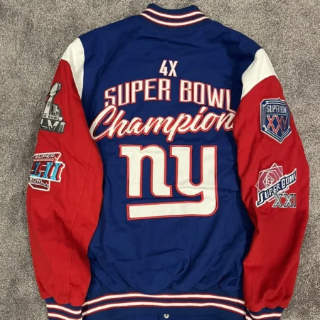 New York Giants NFL 4X Super Bowl Champions Varsity Patches Jacket Size Medium