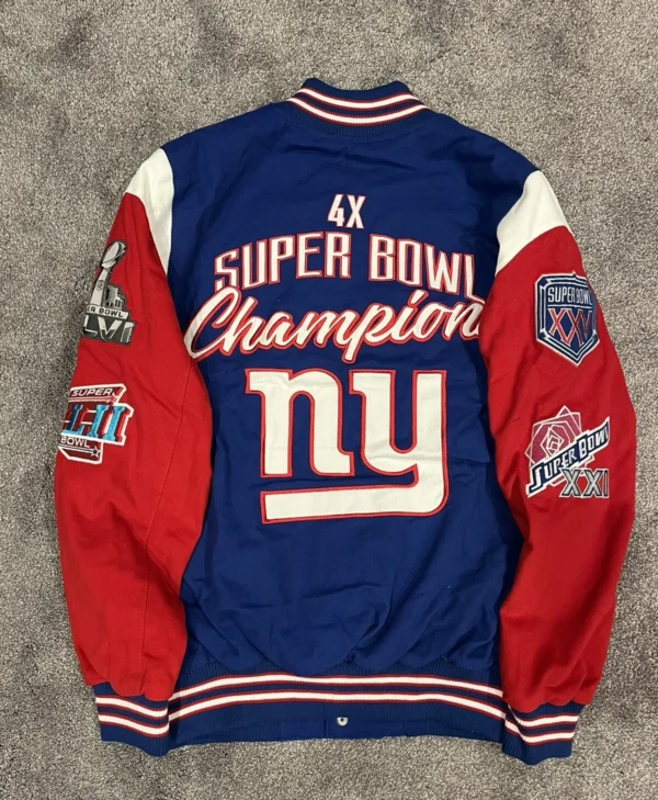 New York Giants NFL 4X Super Bowl Champions Varsity Patches Jacket Size Medium