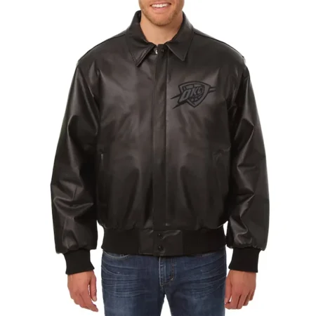 Oklahoma City Thunder Black Leather Tonal Jacket