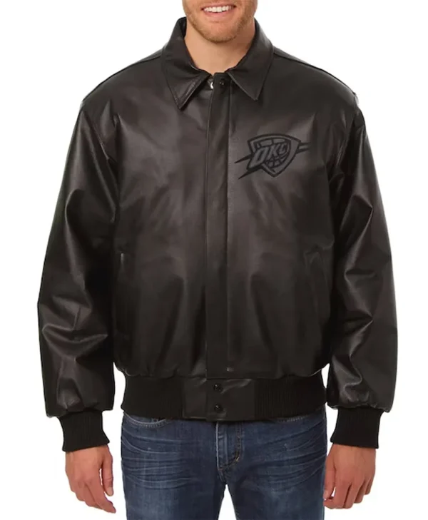 Oklahoma City Thunder Black Leather Tonal Jacket