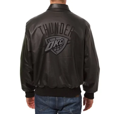 Oklahoma City Thunder Black Leather Tonal Jacket