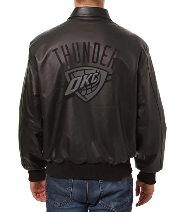 Oklahoma City Thunder Black Leather Tonal Jacket