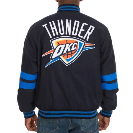 Oklahoma City Thunder Navy Wool Letterman Jacket with Stripes