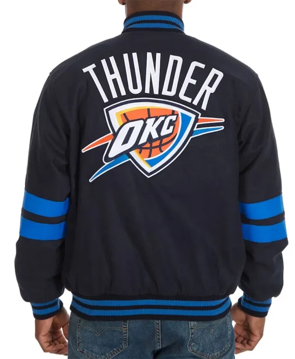 Oklahoma City Thunder Navy Wool Letterman Jacket with Stripes