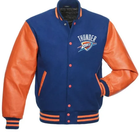 Oklahoma City Thunder Orange and Blue Varsity Letterman Jacket