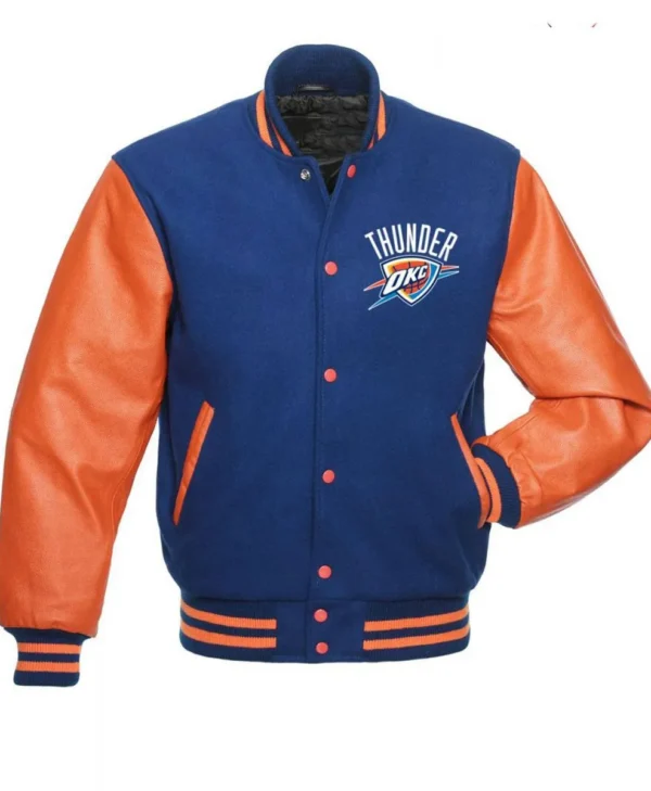 Oklahoma City Thunder Orange and Blue Varsity Letterman Jacket