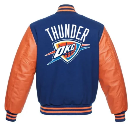 Oklahoma City Thunder Orange and Blue Varsity Letterman Jacket