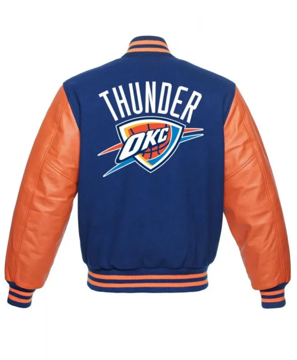 Oklahoma City Thunder Orange and Blue Varsity Letterman Jacket