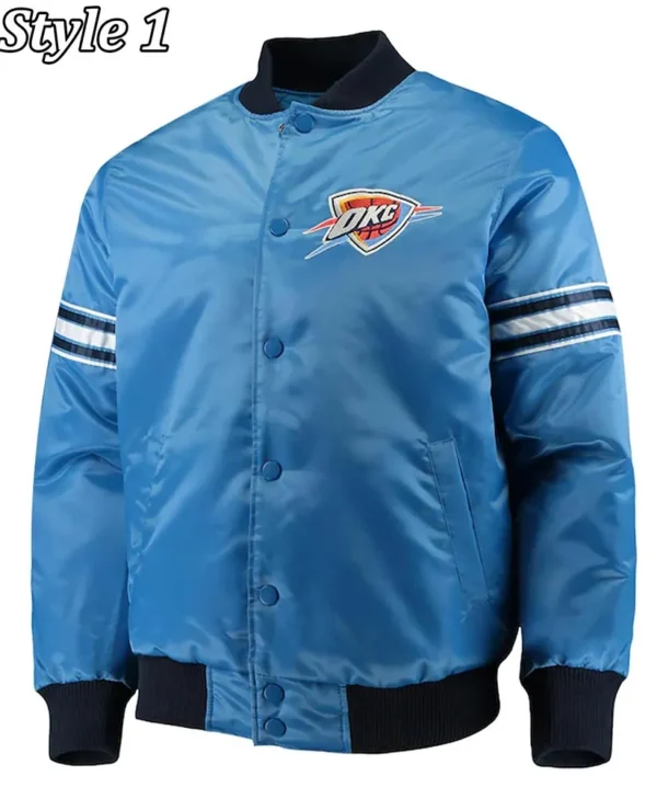 Oklahoma City Thunder Pick Edition Blue Satin Varsity Jacket